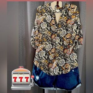 Floral long sleeve blouse with small ringstones Brand Antilia Femme size L